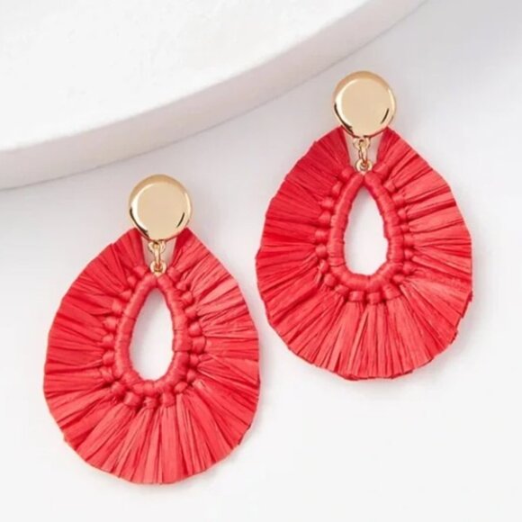 Loft Raffia Teardrop Statement Earrings - Picture 2 of 6